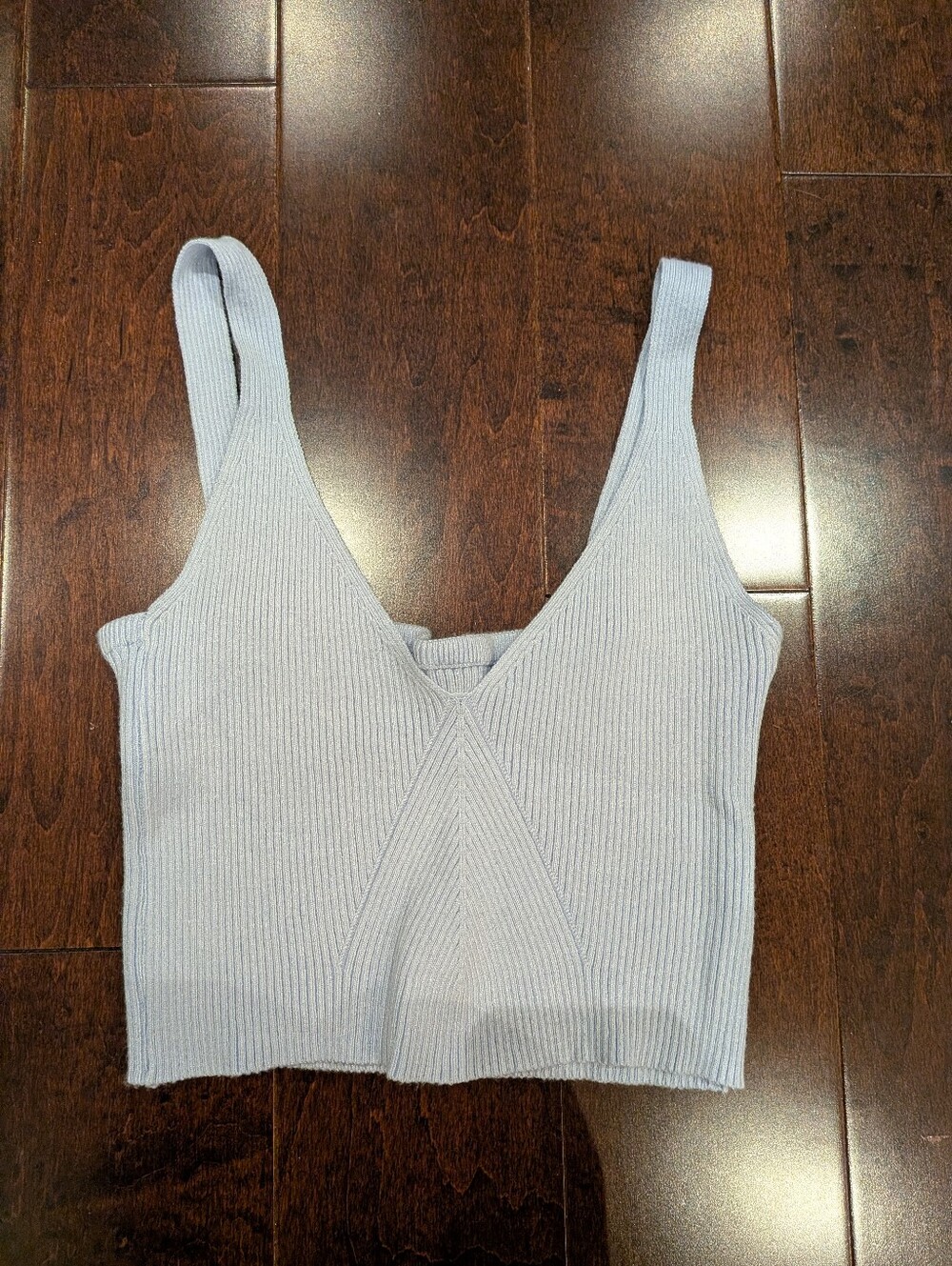 Light Blue Knit Crop Top V-Neck Xs